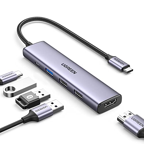 UGREEN USB C Hub, 5 en 1 Adaptador USB C Multipuerto Aluminio a 4K@30Hz HDMI,1 USB 3.0 y 2 USB 2.0 Puertos, PD Carga Compatible con M1 M2 MacBook Pro/Air/iPad/Galaxy S23, Chromebook, DELL XPS y Más